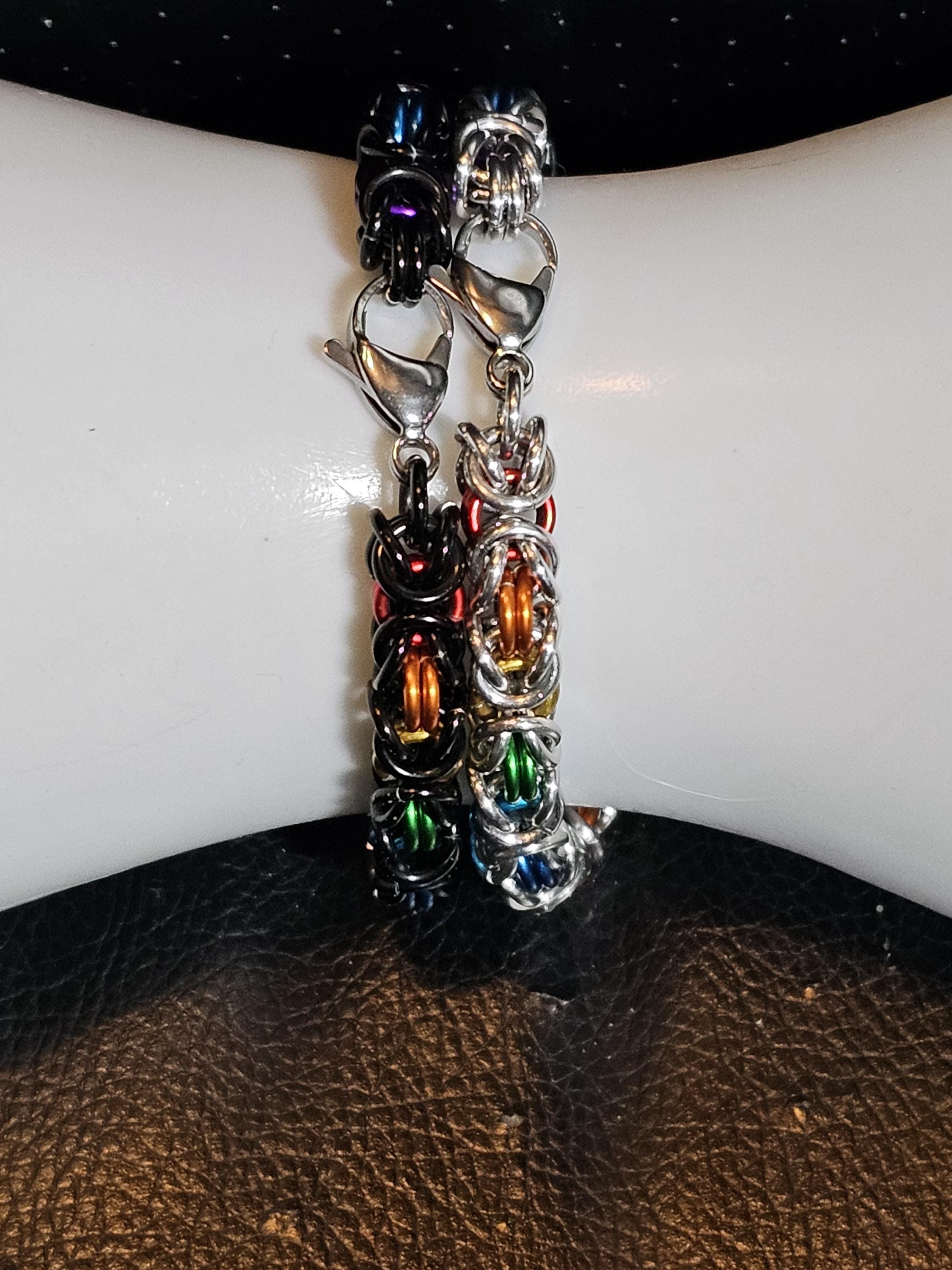 Rainbow Byzantine Chainmail Bracelet | Handmade LGBTQ+ Pride Jewelry – Aluminum & Anklet Option