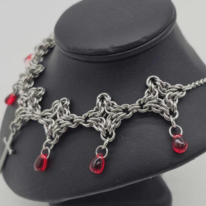 Byzantine Diamond Chainmail Choker | Stainless Steel Gothic Medieval Necklace - Gray Cat Manor Designs