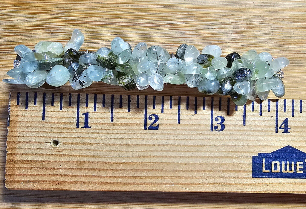 Prehnite Crystal Chip Barrette | Wire Wrapped Gemstone Hair Clip in 3 Sizes - Gray Cat Manor Designs