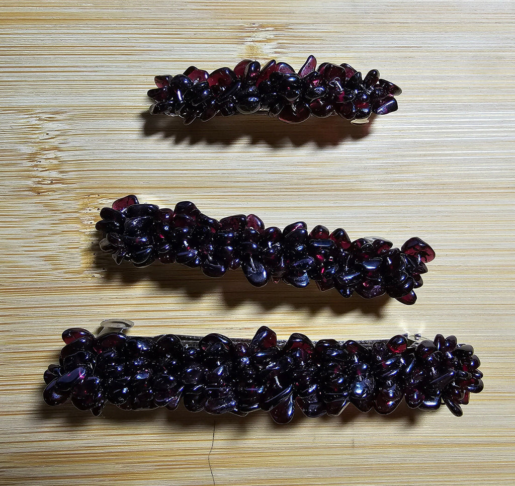 Garnet Crystal Chip Barrette | Wire Wrapped Gemstone Hair Clip in 3 Sizes