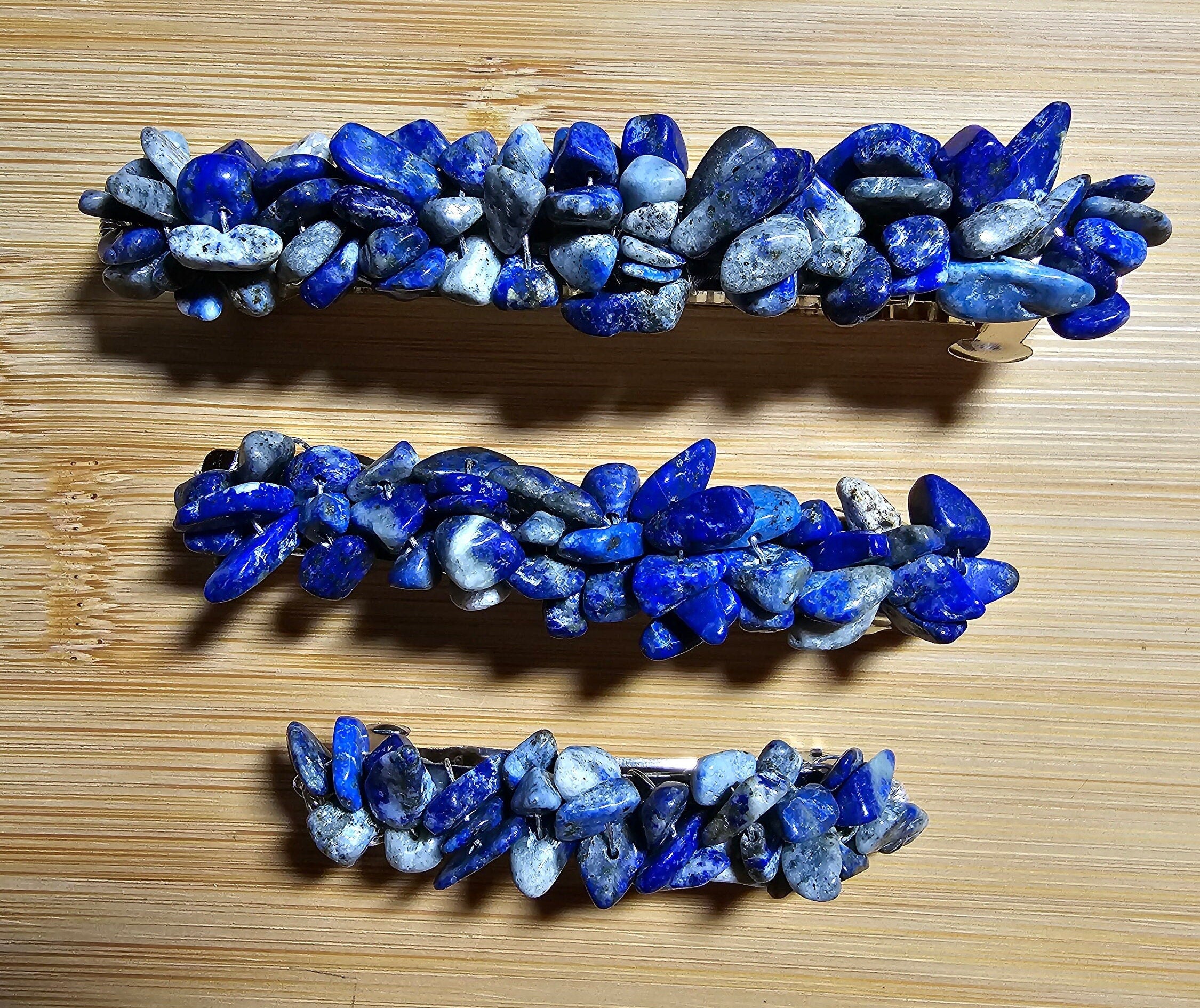 Lapis Lazuli Wire Wrapped Barrette | Gemstone Hair Clip in 3 Sizes
