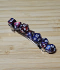 Polyhedral Dice Hair Barrette | Red & Blue Marbled D&D Gamer Hair Clip Full Dice Set