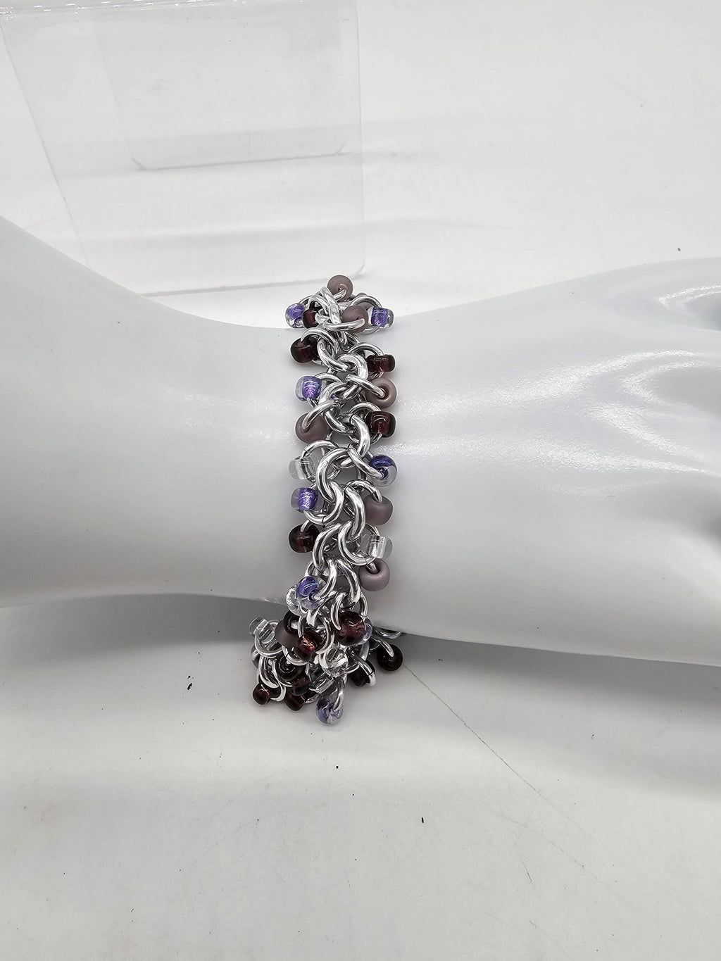Purple Beaded Shaggy Loop Chainmail Bracelet & Anklet | Anodized Aluminum with Glass Beads - Gray Cat Manor Designs