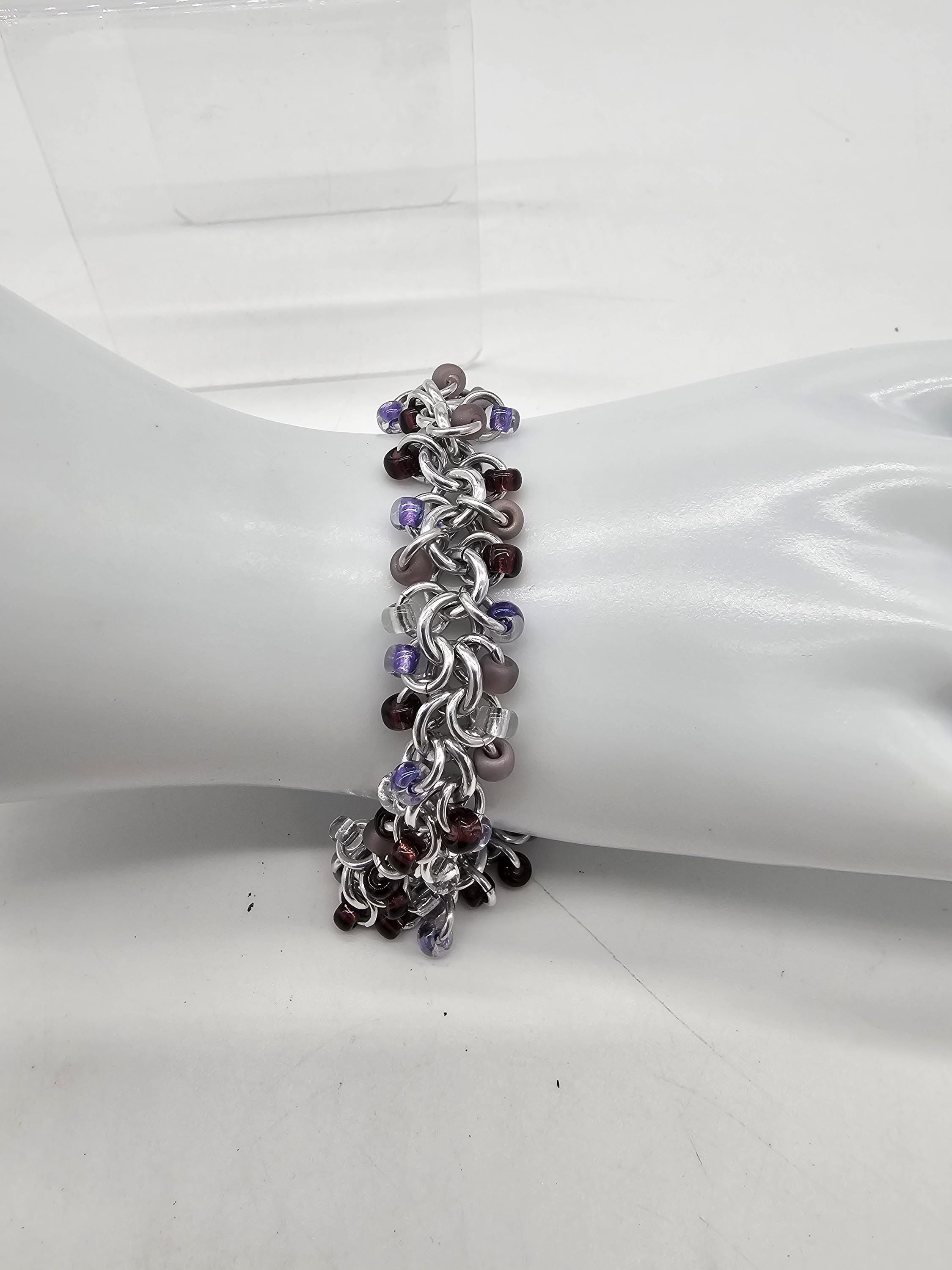 Purple Beaded Shaggy Loop Chainmail Bracelet & Anklet | Anodized Aluminum with Glass Beads - Gray Cat Manor Designs