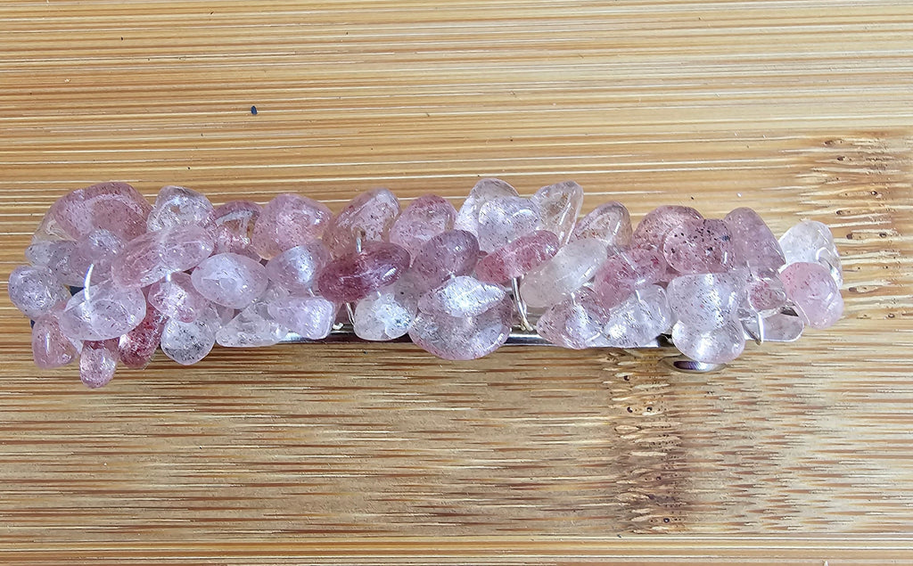 Strawberry Quartz Crystal Chip Barrette | Wire Wrapped Hair Clip - Gray Cat Manor Designs
