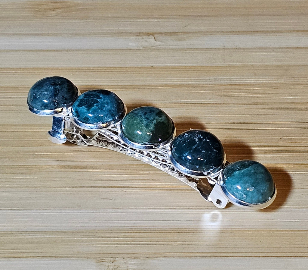 Indian Agate Cabochon Barrette | Silver French Hair Clip - Gray Cat Manor Designs