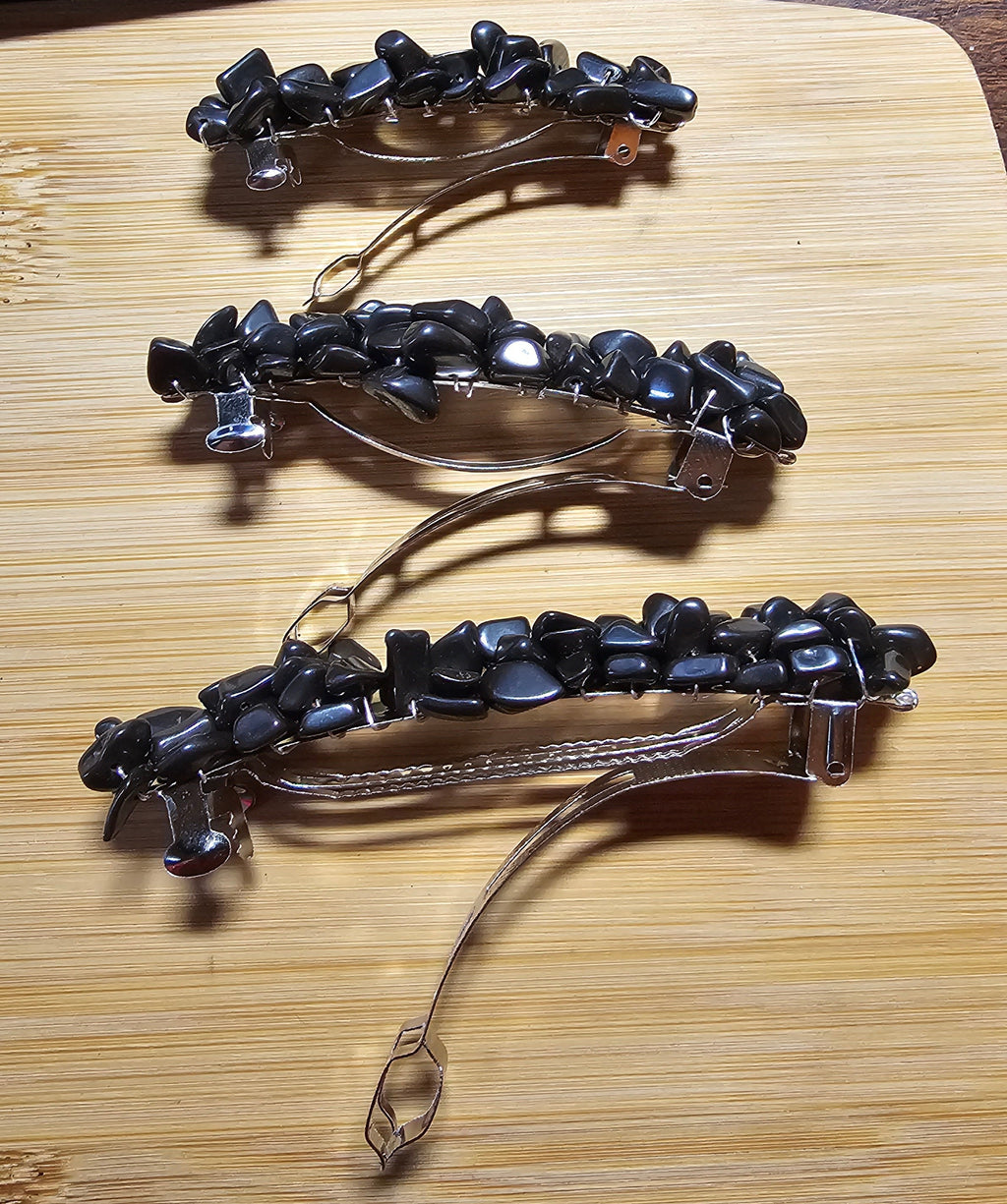 Hematite Chip Barrette | Wire Wrapped Gemstone Hair Clip - Gray Cat Manor Designs