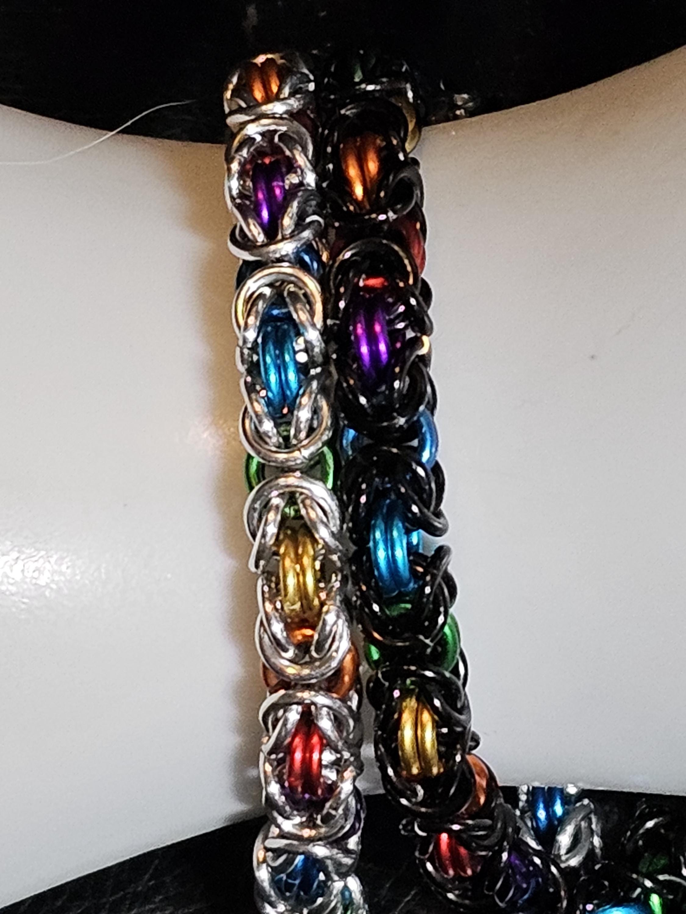 Rainbow Byzantine Chainmail Bracelet | Handmade LGBTQ+ Pride Jewelry – Aluminum & Anklet Option