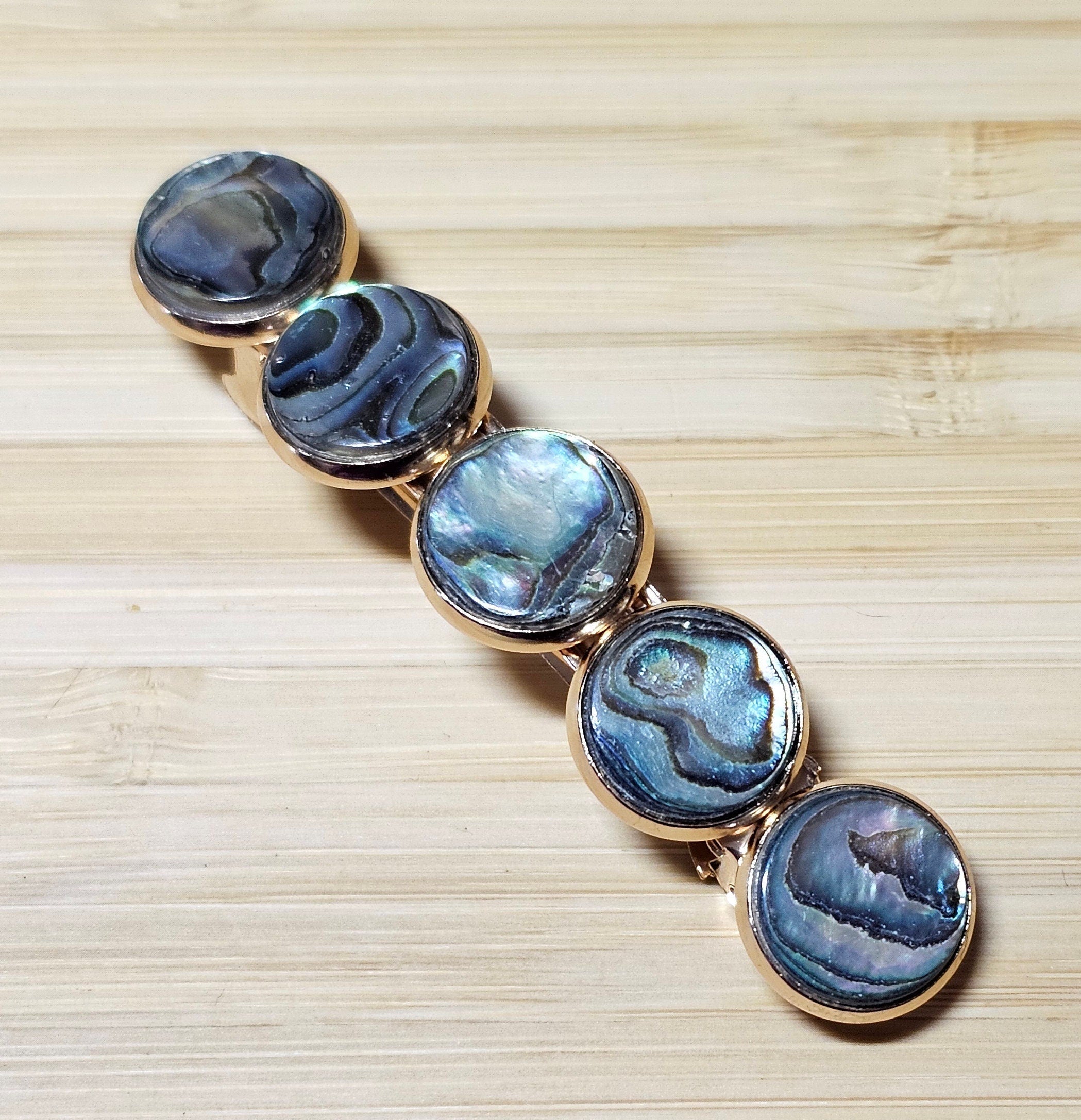 Abalone Shell Cabochon Barrette | Gold French Hair Clip