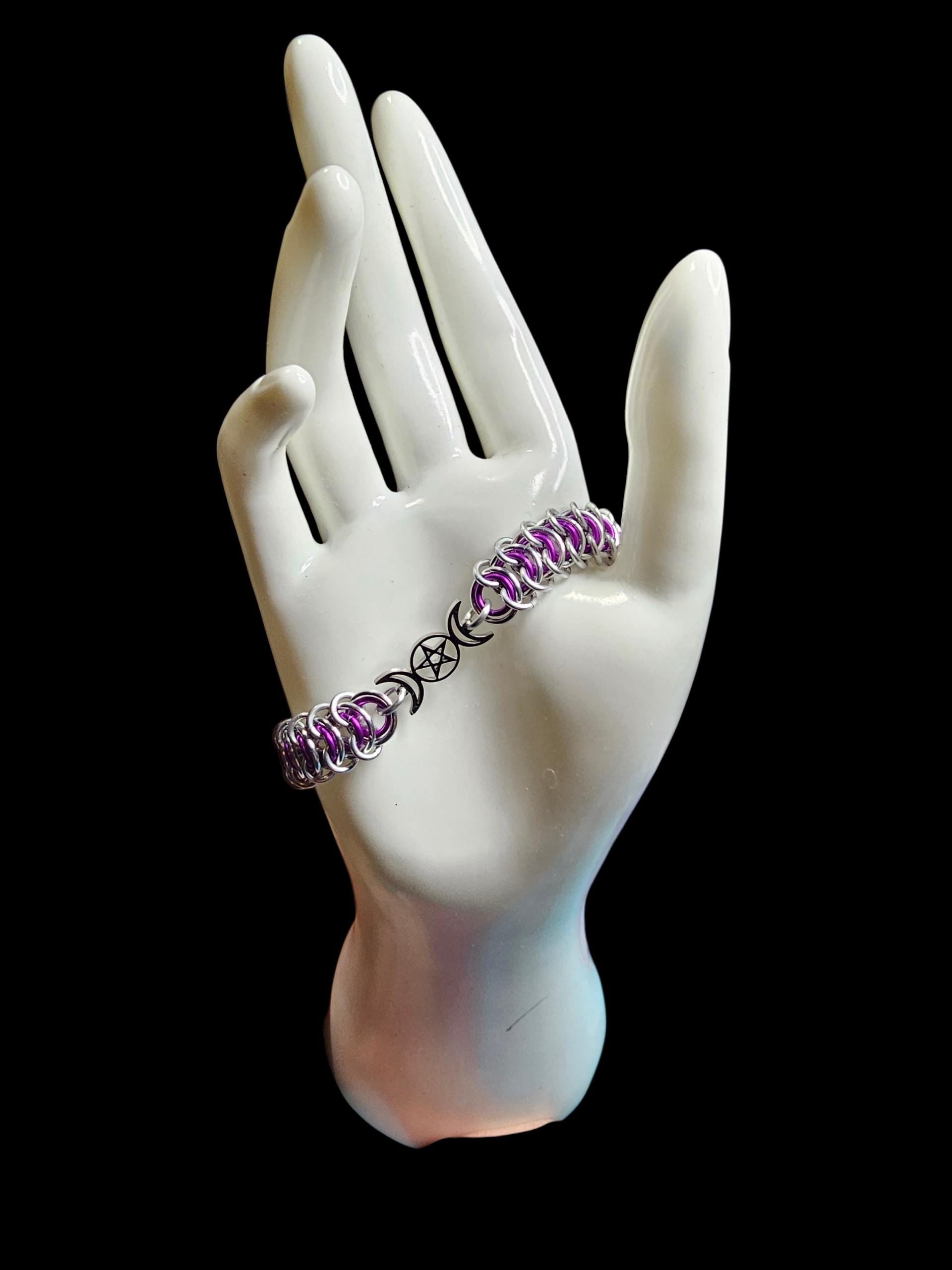 Triple Moon Goddess Chainmail Bracelet | Custom Pagan Wiccan Jewelry Handmade