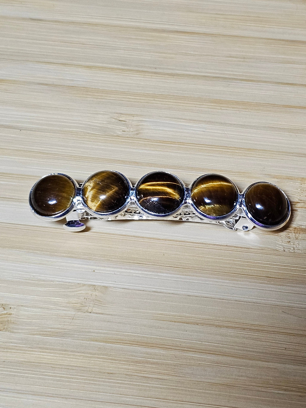 Tiger's Eye Cabochon Barrette | Silver French Hair Clip