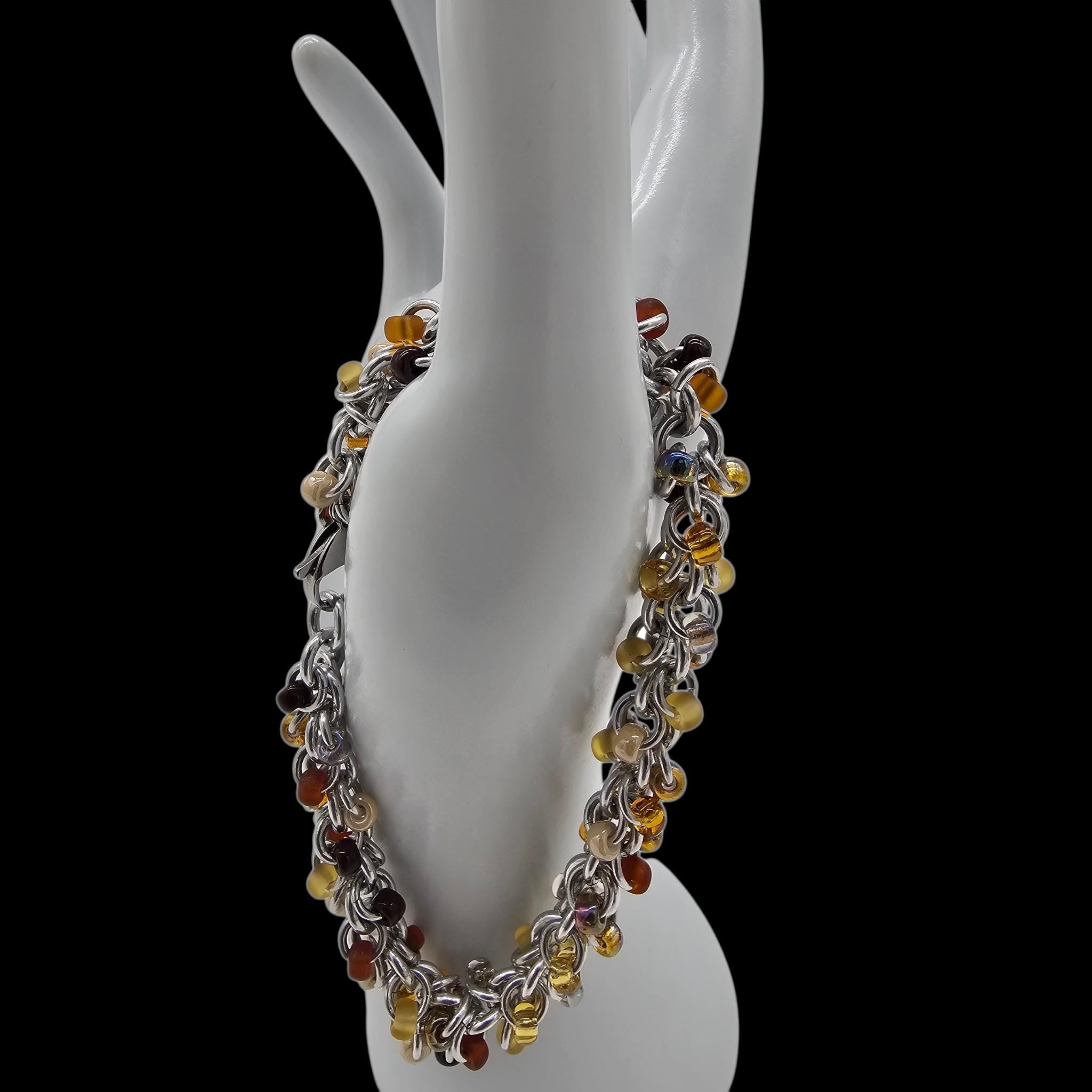 Honey Beaded Shaggy Loop Chainmail Bracelet & Anklet | Anodized Aluminum with Glass Beads