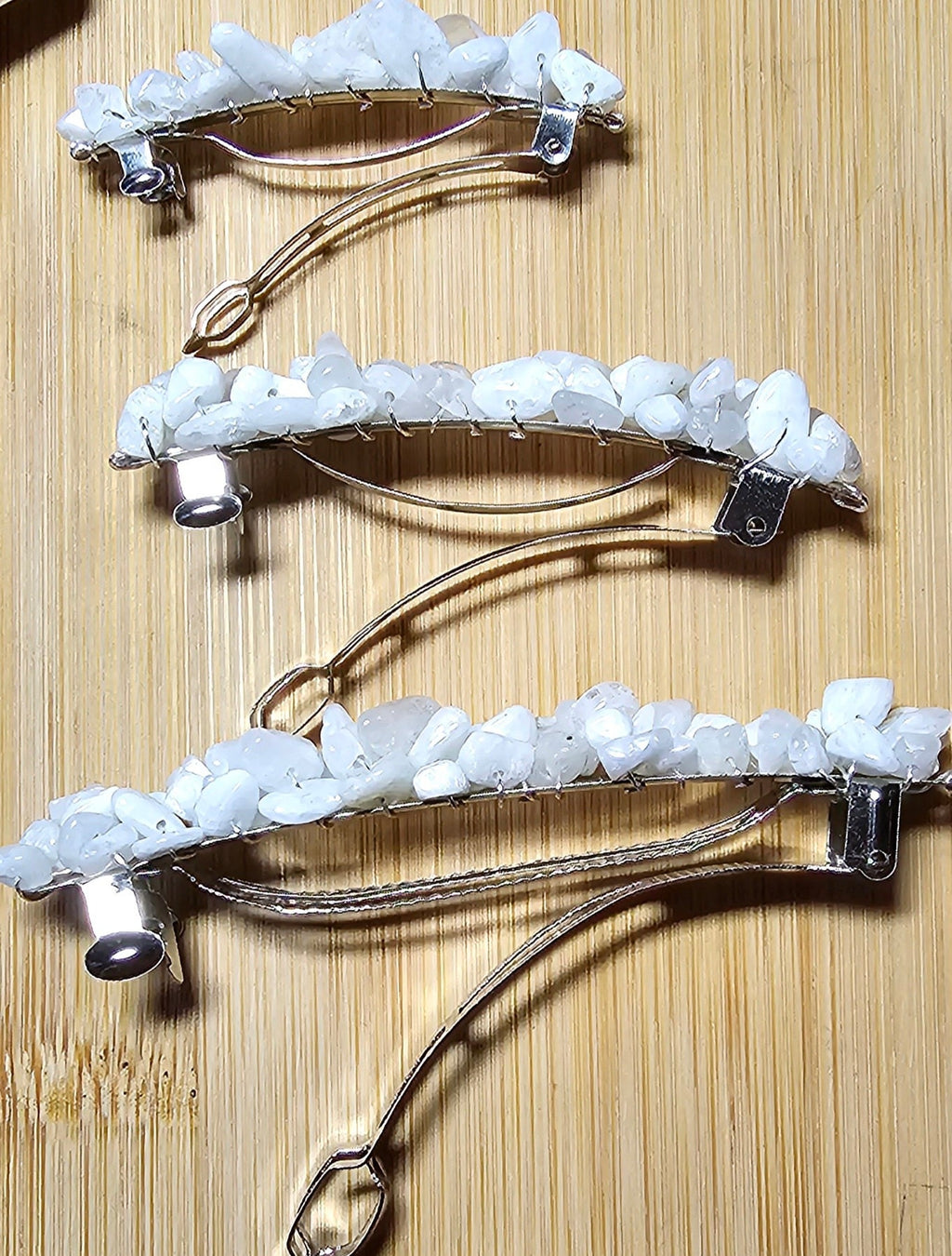 Moonstone Chip Barrette | Wire Wrapped Gemstone Hair Clip