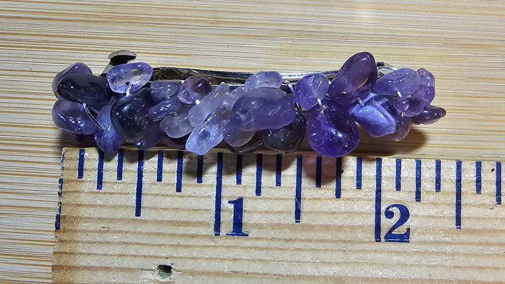 Amethyst Crystal Chip Barrette | Wire Wrapped Gemstone Hair Clip in 3 Sizes - Gray Cat Manor Designs