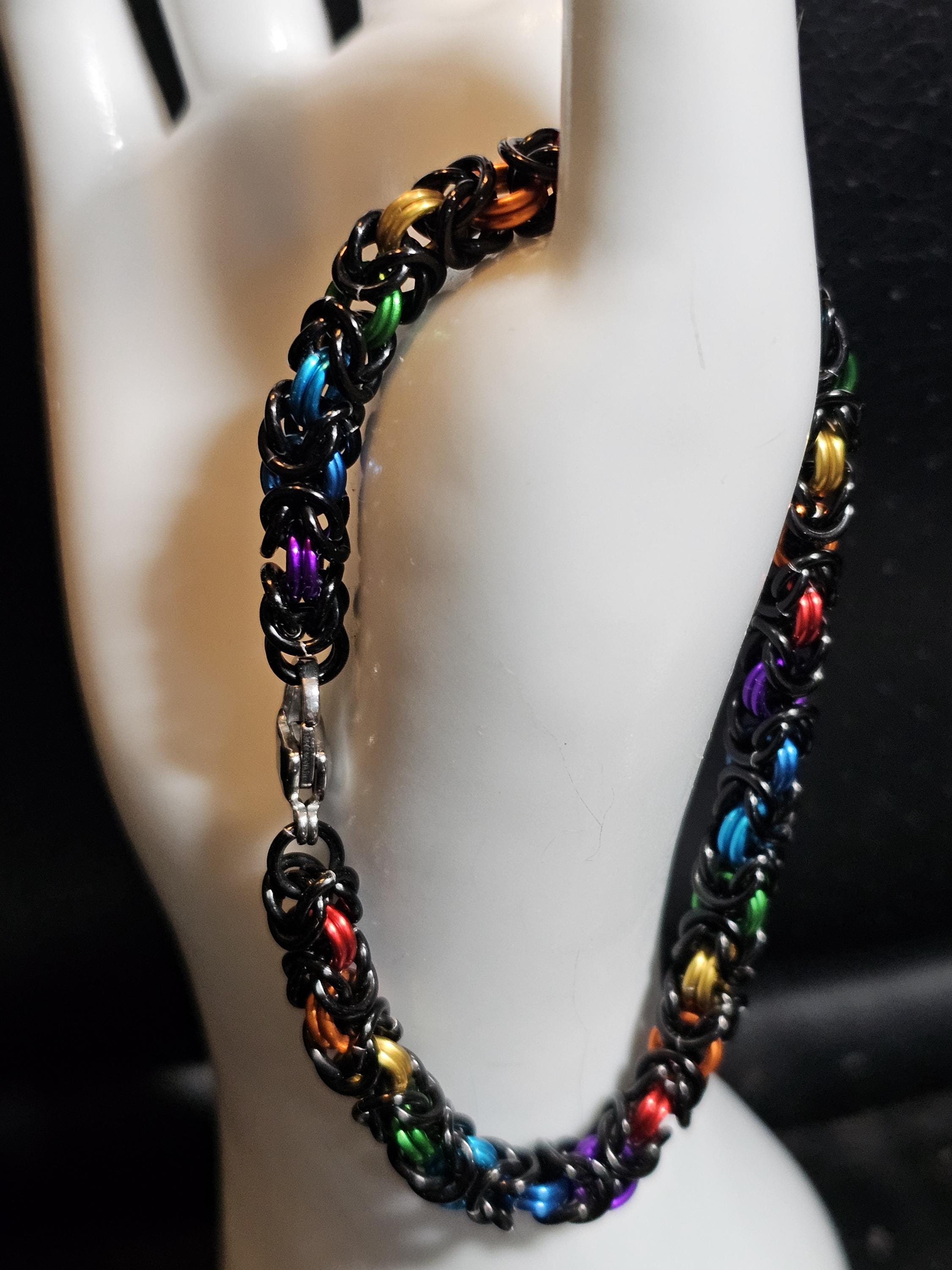 Rainbow Byzantine Chainmail Bracelet | Handmade LGBTQ+ Pride Jewelry – Aluminum & Anklet Option - Gray Cat Manor Designs