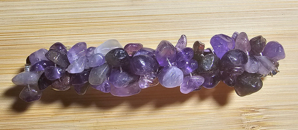 Amethyst Crystal Chip Barrette | Wire Wrapped Gemstone Hair Clip in 3 Sizes - Gray Cat Manor Designs