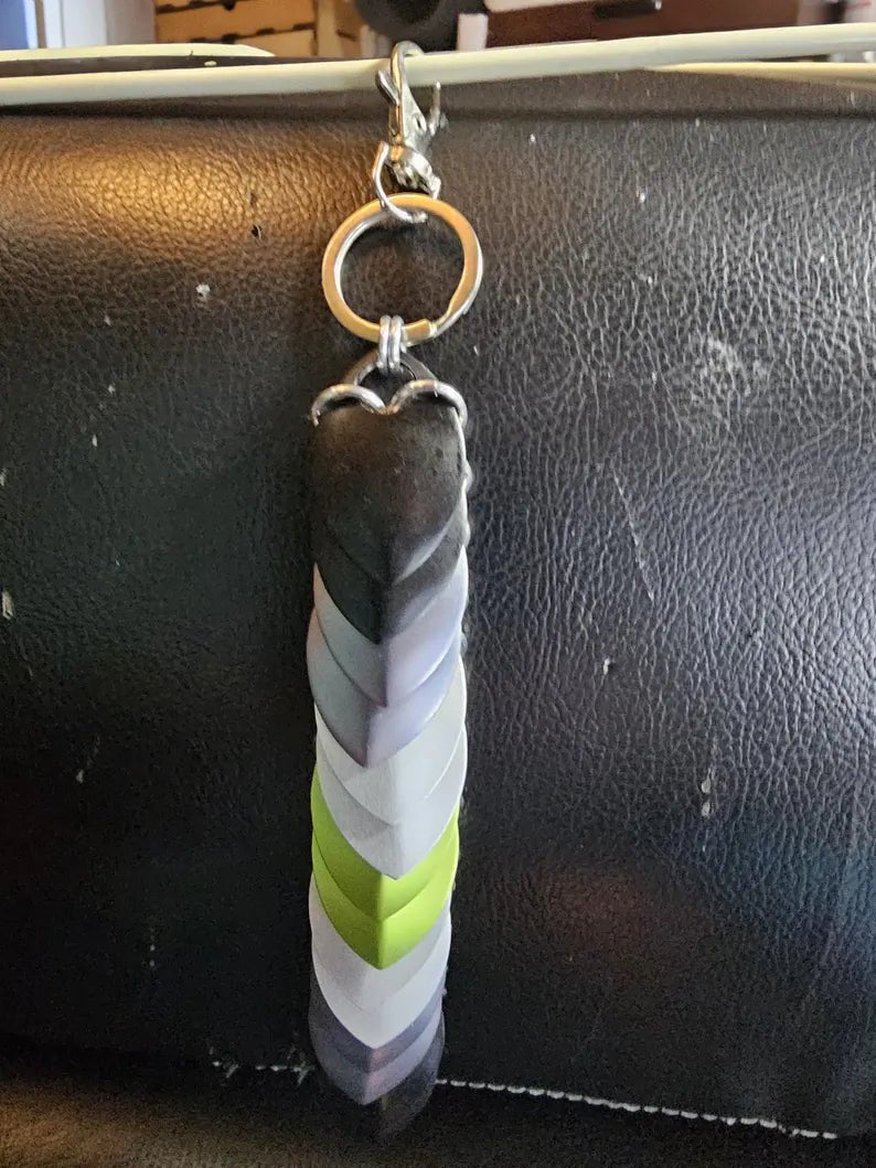 Dragon Scale Pride Flag Fidget Clacker Keychain Chainmail - Gray Cat Manor Designs