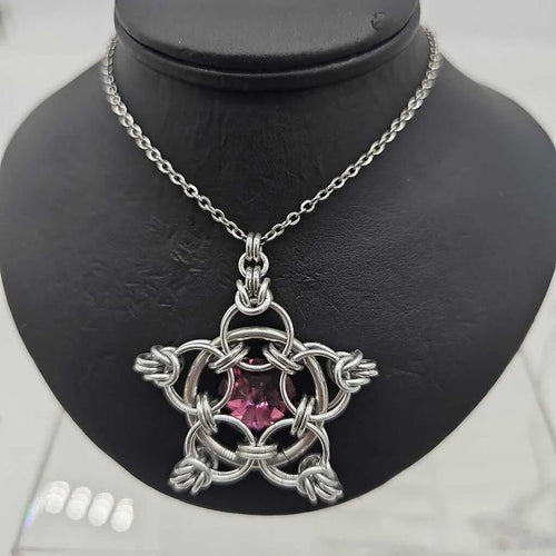 "You're a Star" Crystal Birthstone Chainmail Pendant | Handmade Medieval Witchy Necklace - Gray Cat Manor Designs