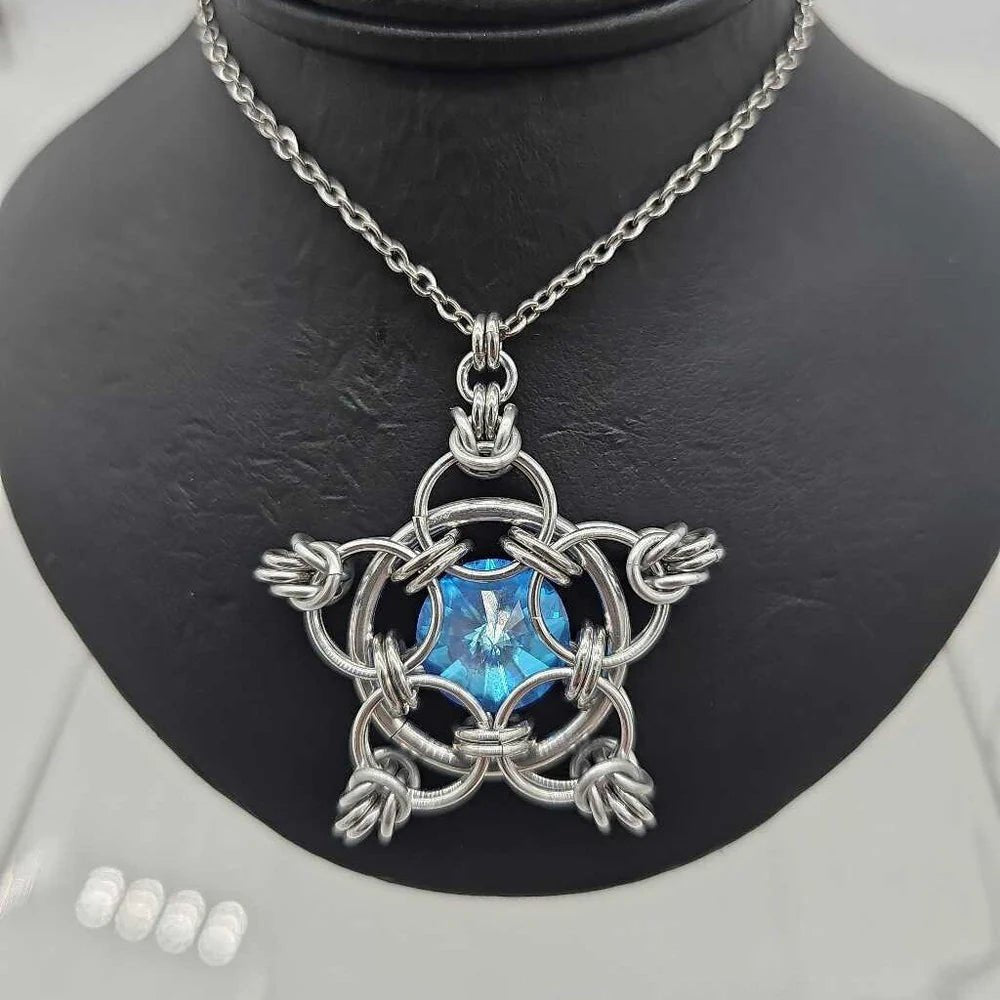 "You're a Star" Crystal Birthstone Chainmail Pendant | Handmade Medieval Witchy Necklace - Gray Cat Manor Designs
