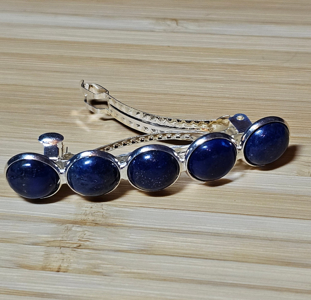 Lapis Lazuli Cabochon Barrette | Silver French Hair Clip