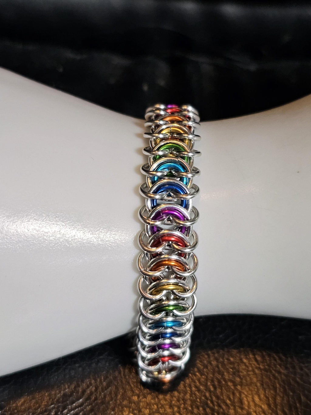 Rainbow Pride Chainmail Bracelet & Anklet | Vertebrae Weave Hypoallergenic Aluminum - Gray Cat Manor Designs