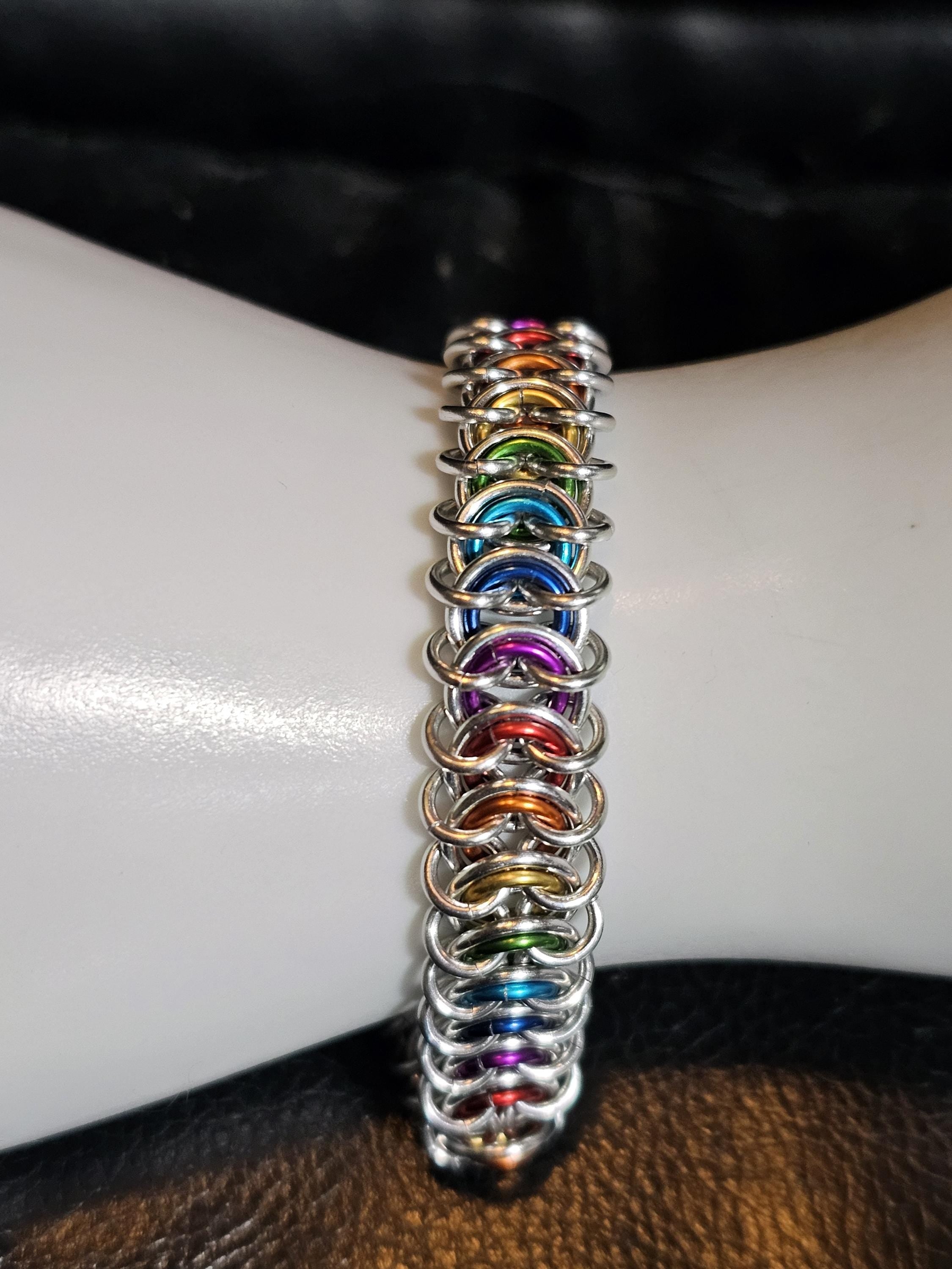 Rainbow Pride Chainmail Bracelet & Anklet | Vertebrae Weave Hypoallergenic Aluminum