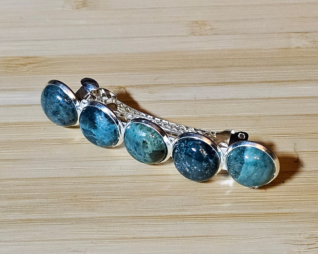 Indian Agate Cabochon Barrette | Silver French Hair Clip - Gray Cat Manor Designs