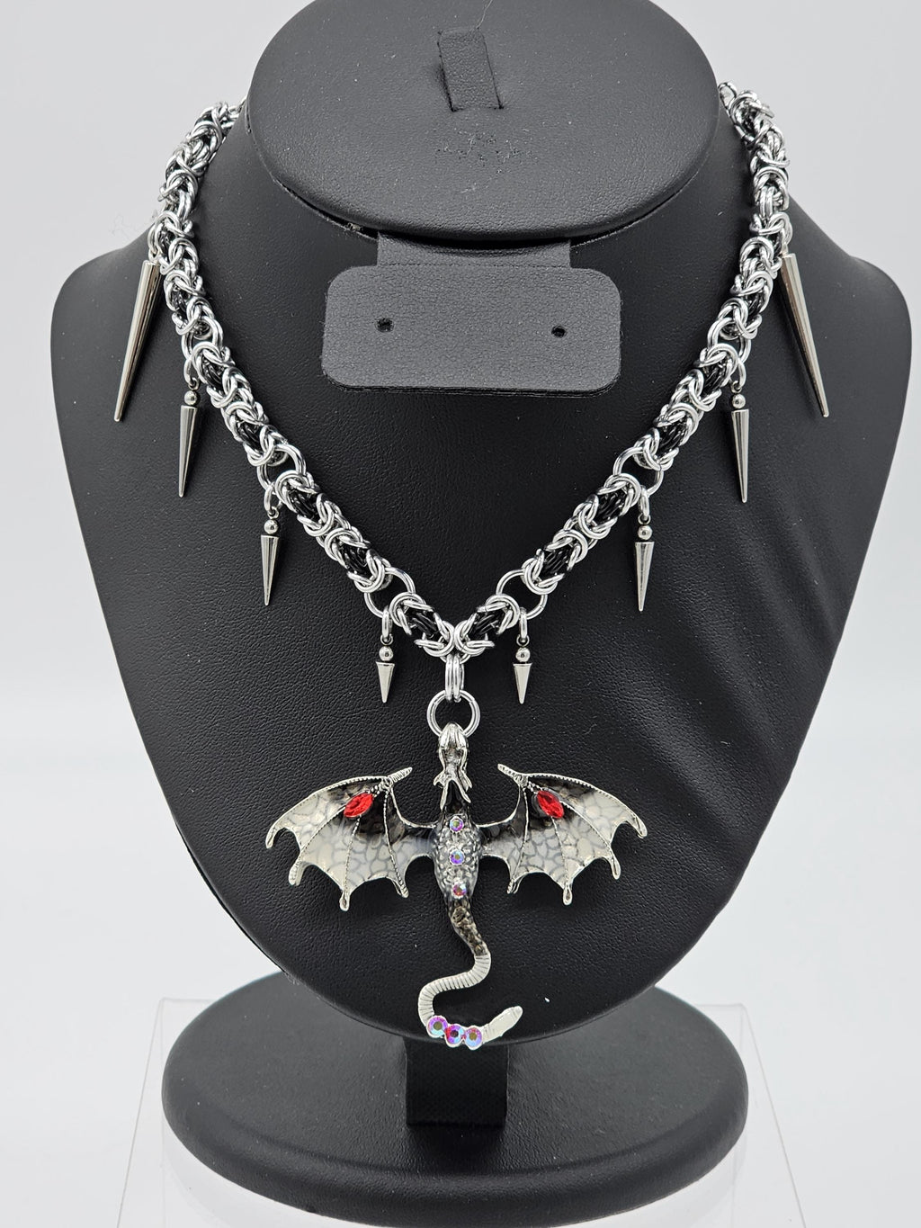 Black & Silver Byzantine Chainmail Dragon Choker | Spiked Handmade Statement Necklace - Gray Cat Manor Designs