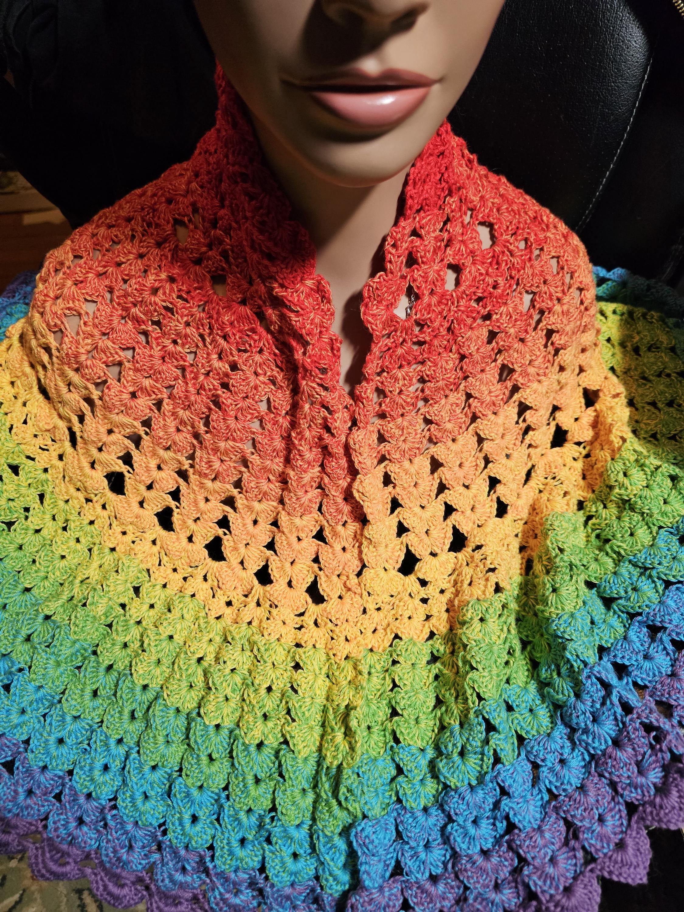 Rainbow Feather Butterfly Crochet Shawl | LGBTQ+ Pride Wrap