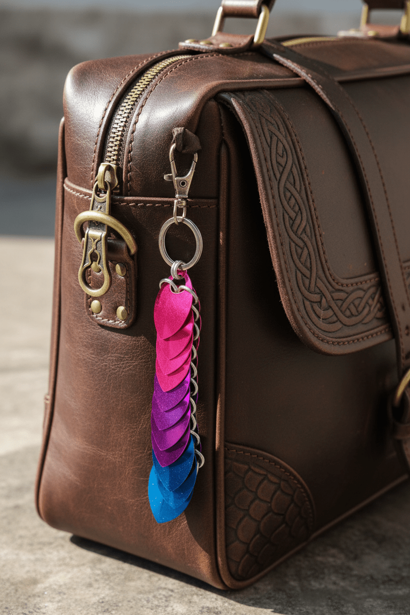 Dragon Scale Pride Flag Fidget Clacker Keychain Chainmail - Gray Cat Manor Designs