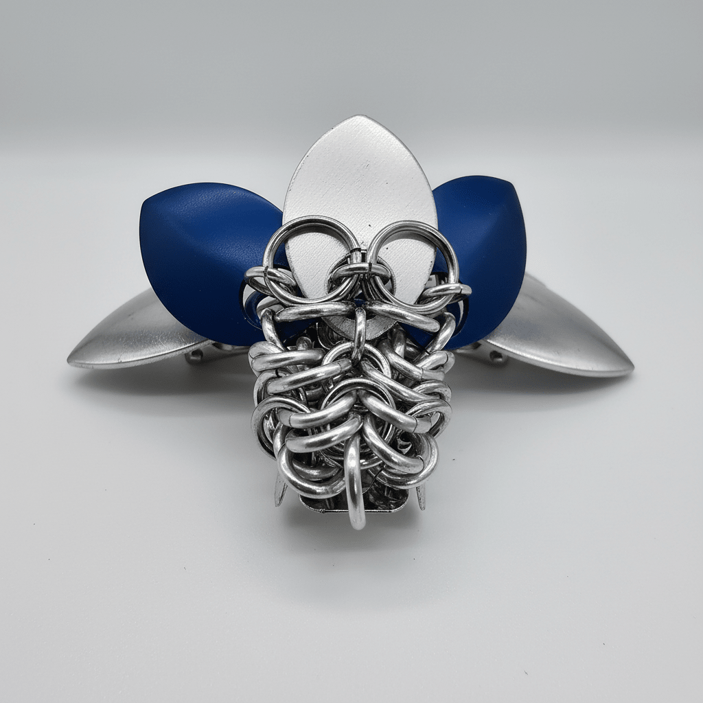 Dragon Barrette | Blue & Silver Chainmail Hair Clip - Gray Cat Manor Designs