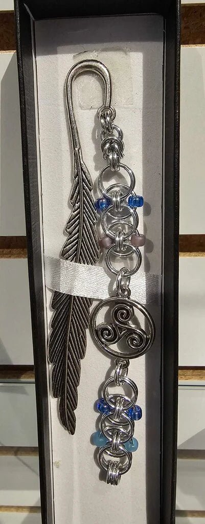Chainmail Bookmark | Helm Weave with Triskelion Celtic Charm - Gray Cat Manor Designs