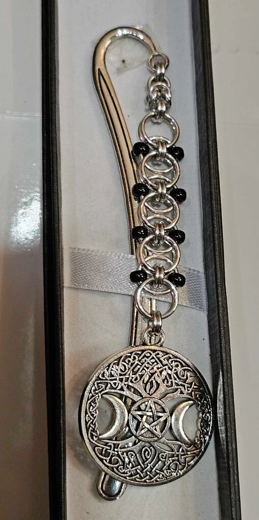 Chainmail Bookmark | Helm Weave Triple Moon Tree of Life | Witchy Book Accessory