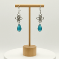 Stainless Steel Byzantine Earrings | Iridescent Teal Blue Crystal Drop Chainmail Earrings - Gray Cat Manor Designs