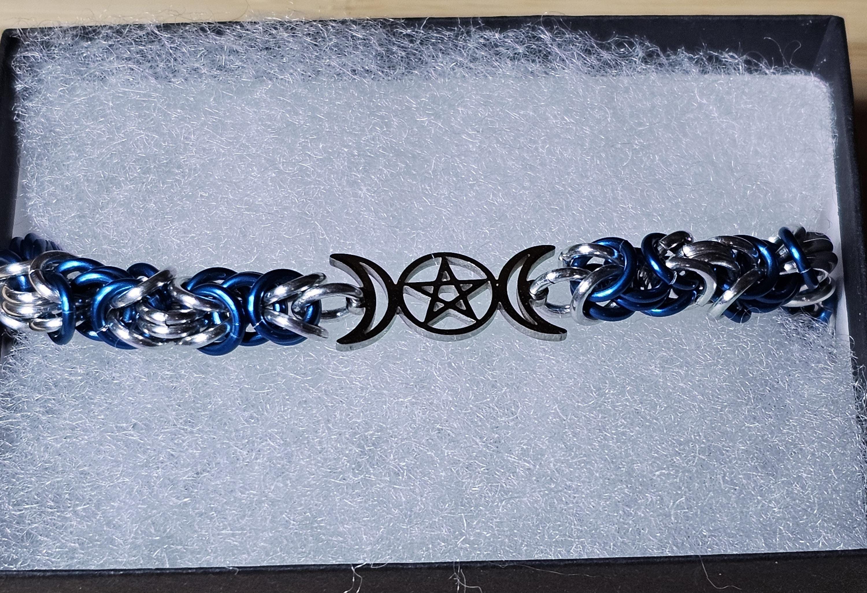 Triple Moon Goddess Chainmail Bracelet | Byzantine Weave Pagan Witchy Jewelry