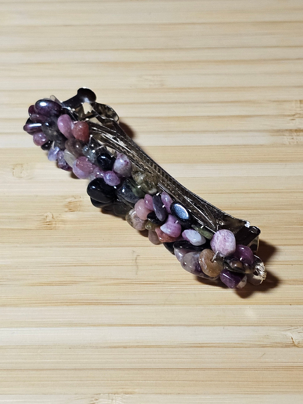 Rainbow Tourmaline Chip Barrette | Wire Wrapped Gemstone Hair Clip