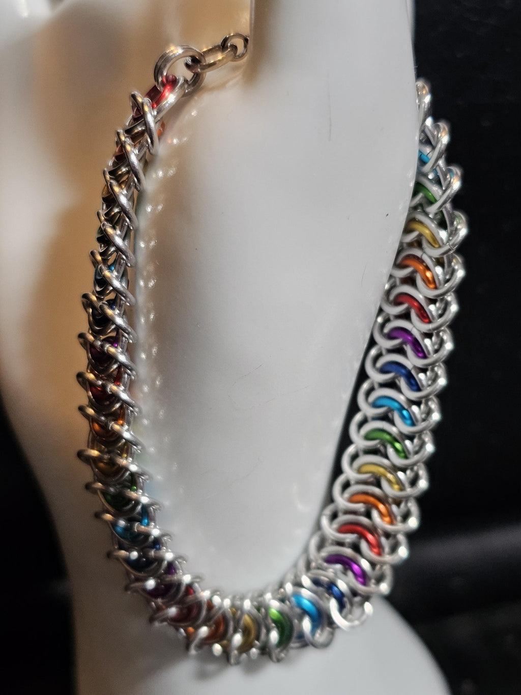 Rainbow Pride Chainmail Bracelet & Anklet | Vertebrae Weave Hypoallergenic Aluminum - Gray Cat Manor Designs