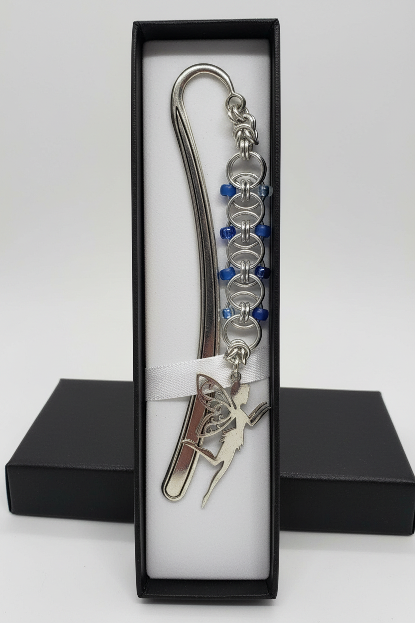 Chainmail Bookmark with Blue Beads