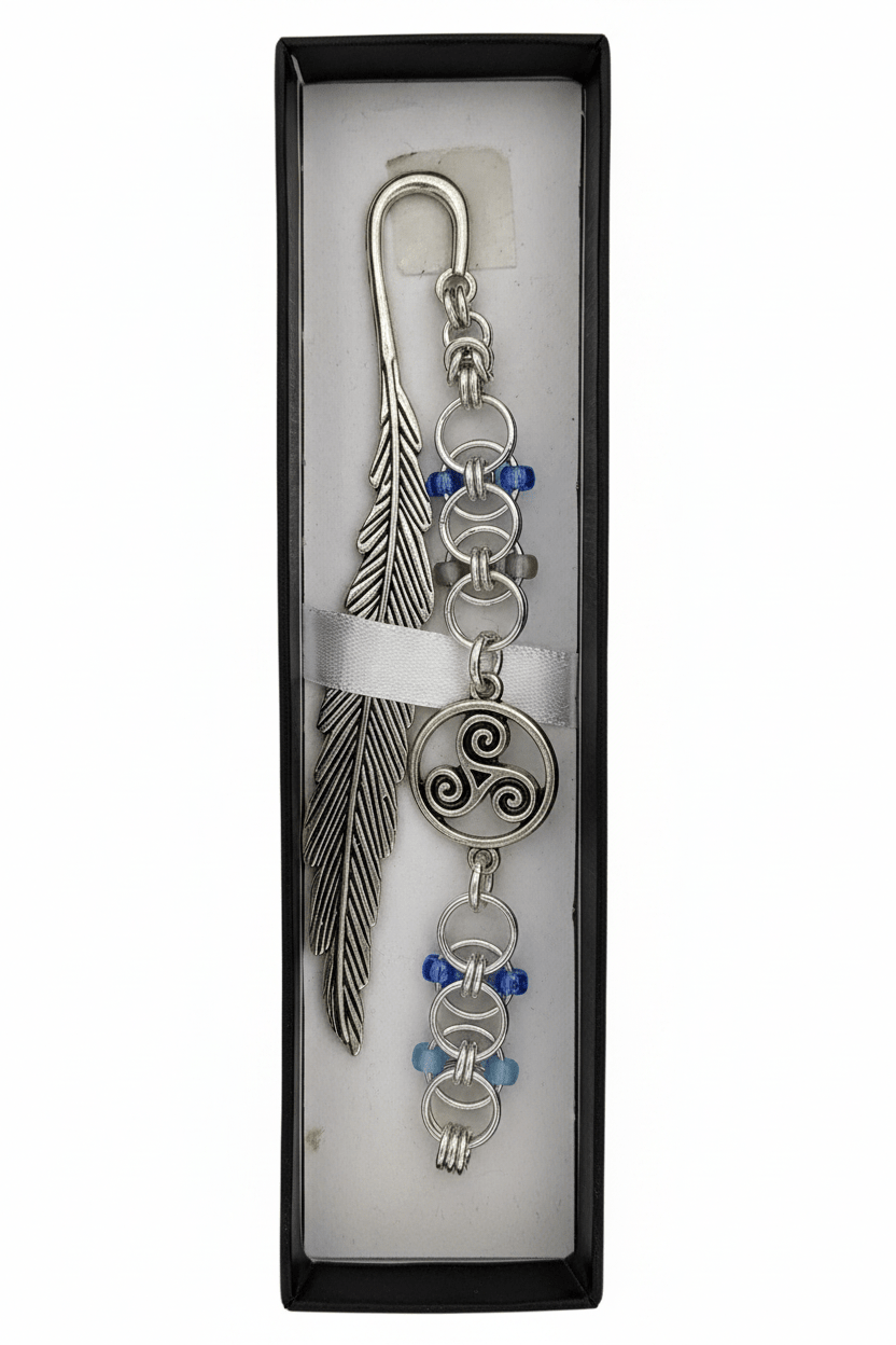 Chainmail Bookmark | Helm Weave with Triskelion Celtic Charm - Gray Cat Manor Designs