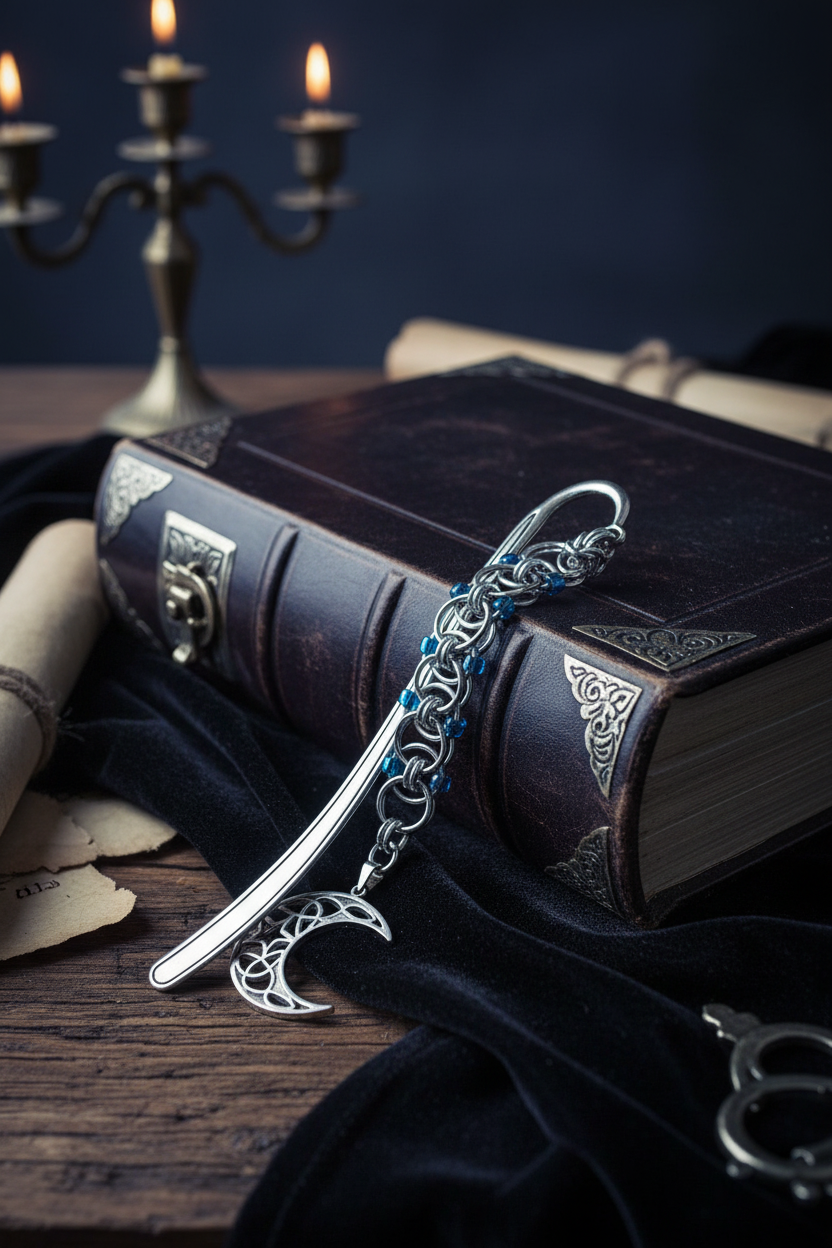 Chainmail Crescent Moon Bookmark - Lifestyle Shot