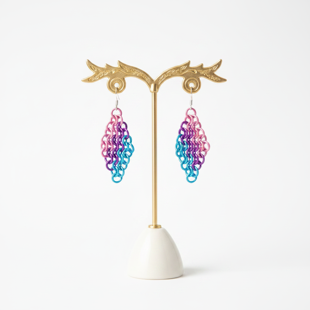 Chainmail Earrings on Display - Light
