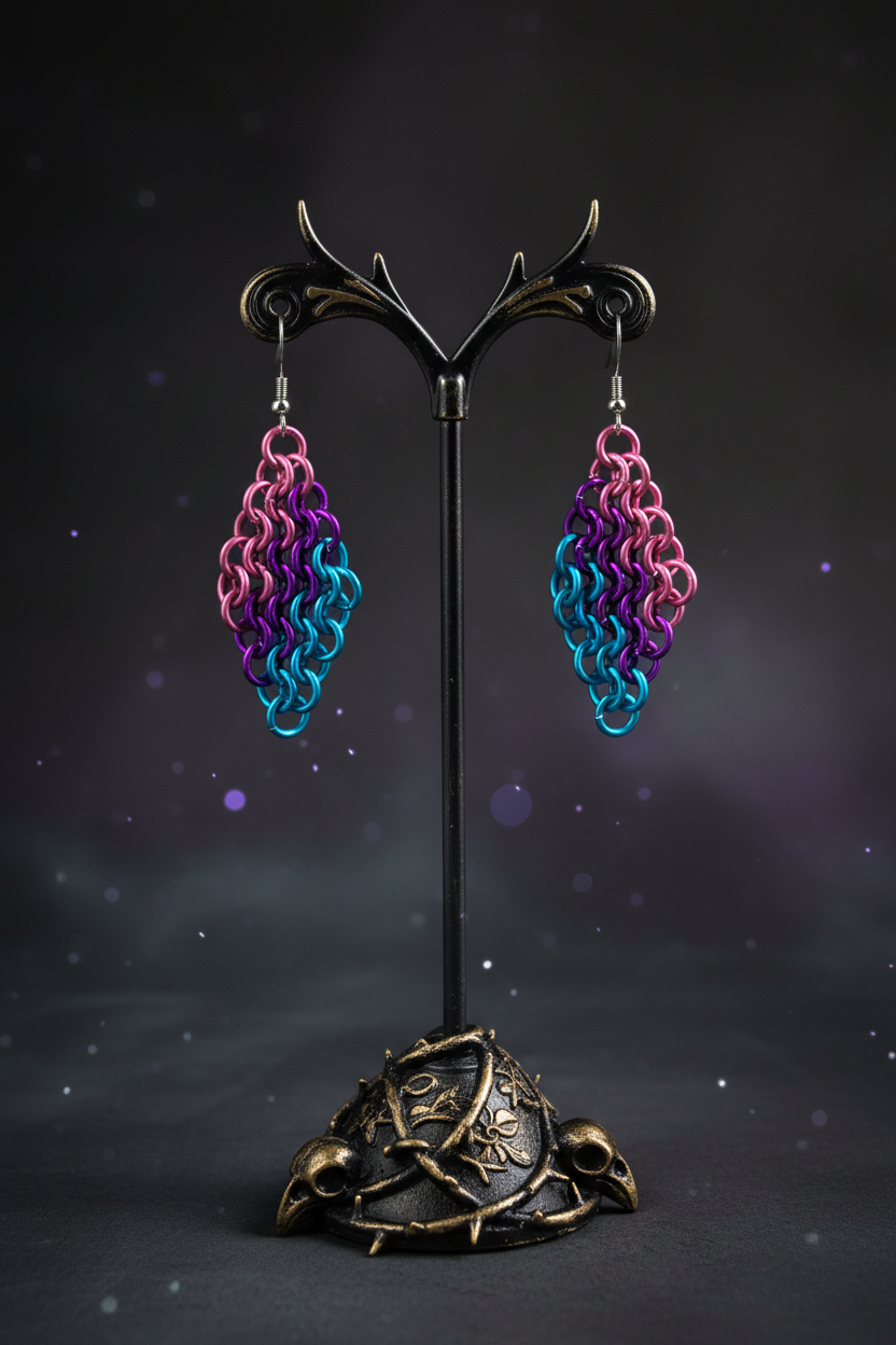 Chainmail Earrings on Display