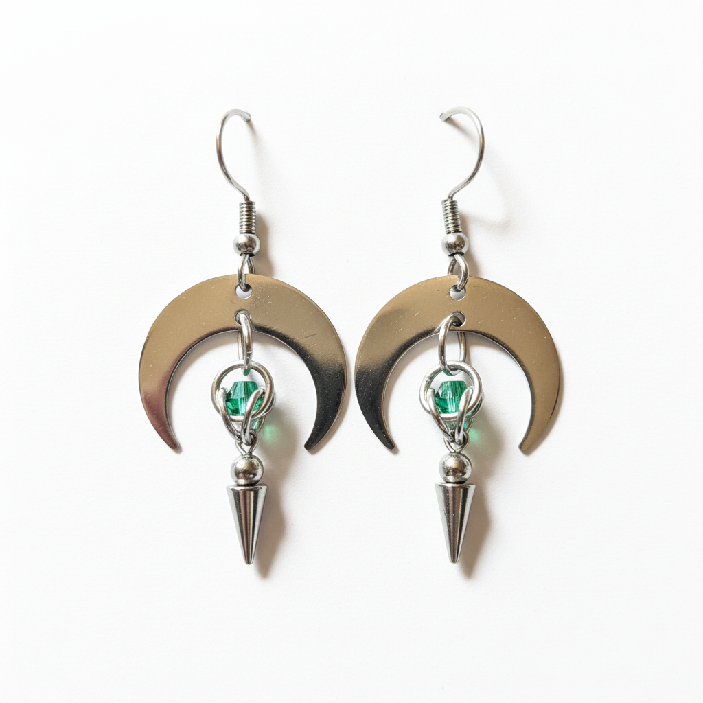 Crescent Moon Goddess Earrings - Cleaned Flat Lay