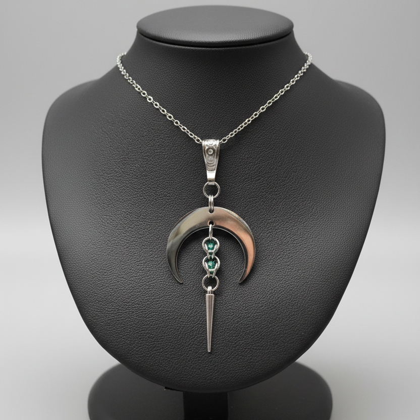Crescent Moon Spike Pendant on Display Bust