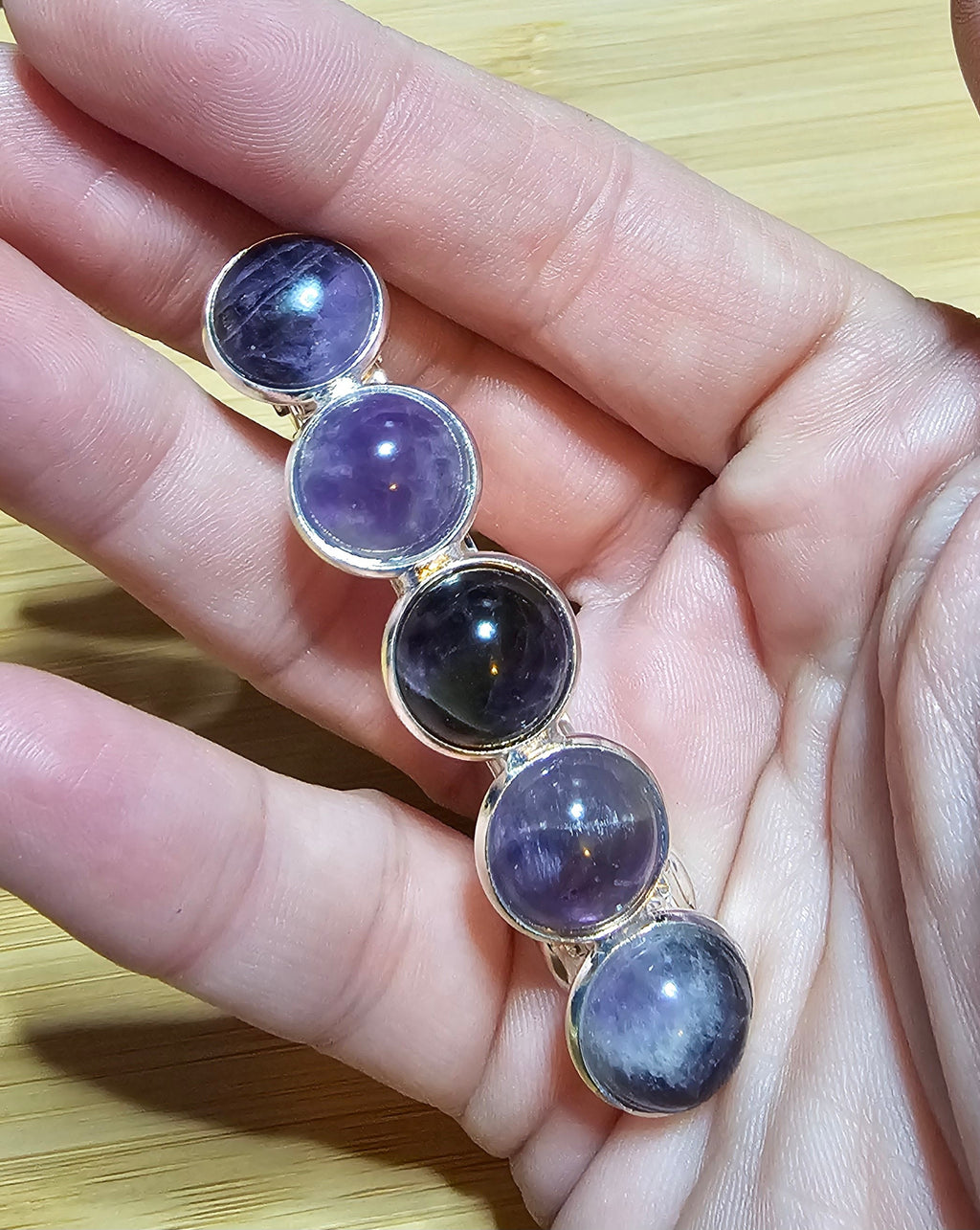 Amethyst Cabochon Barrette | Silver French Hair Clip