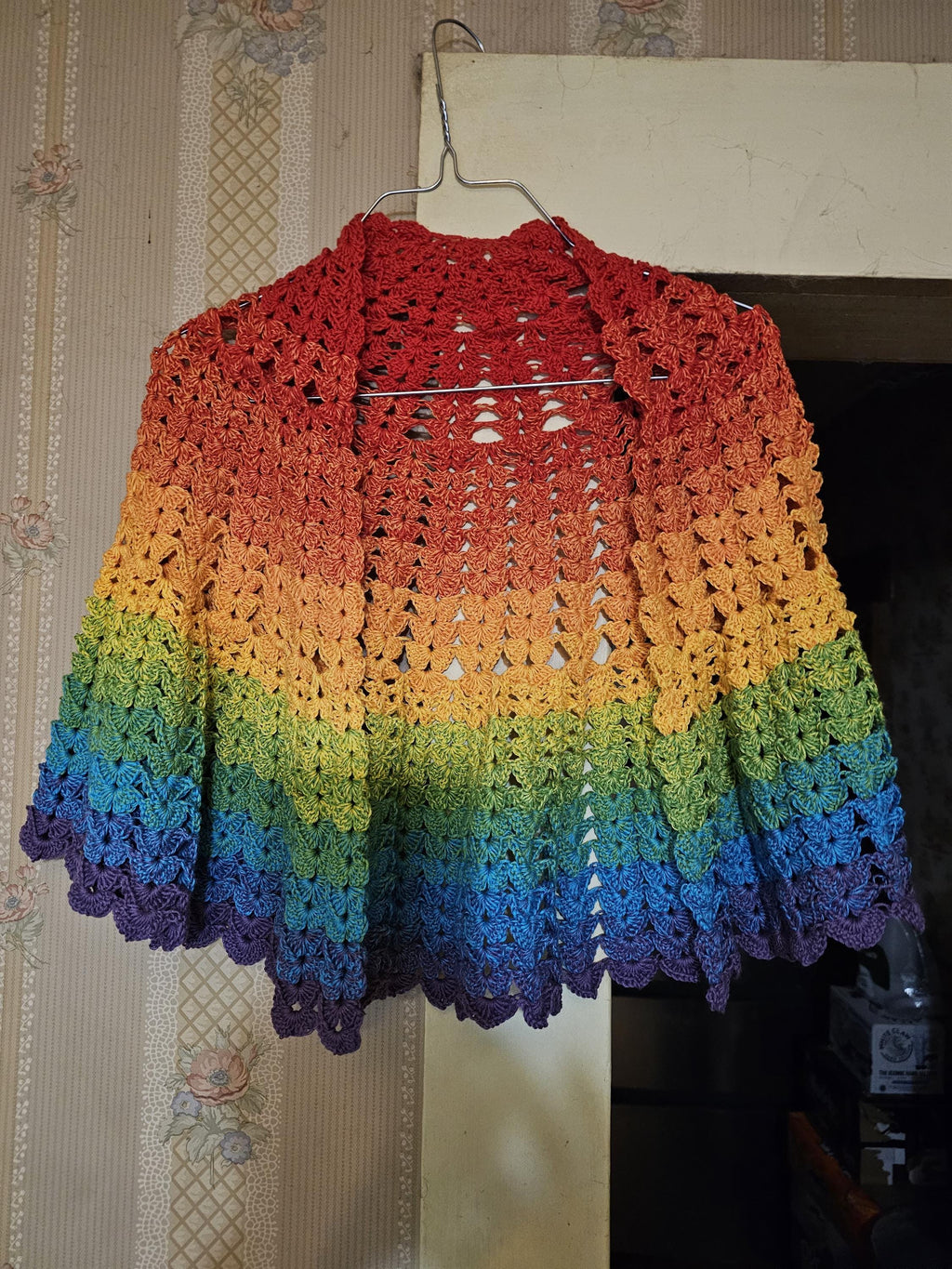 Rainbow Feather Butterfly Crochet Shawl | LGBTQ+ Pride Wrap