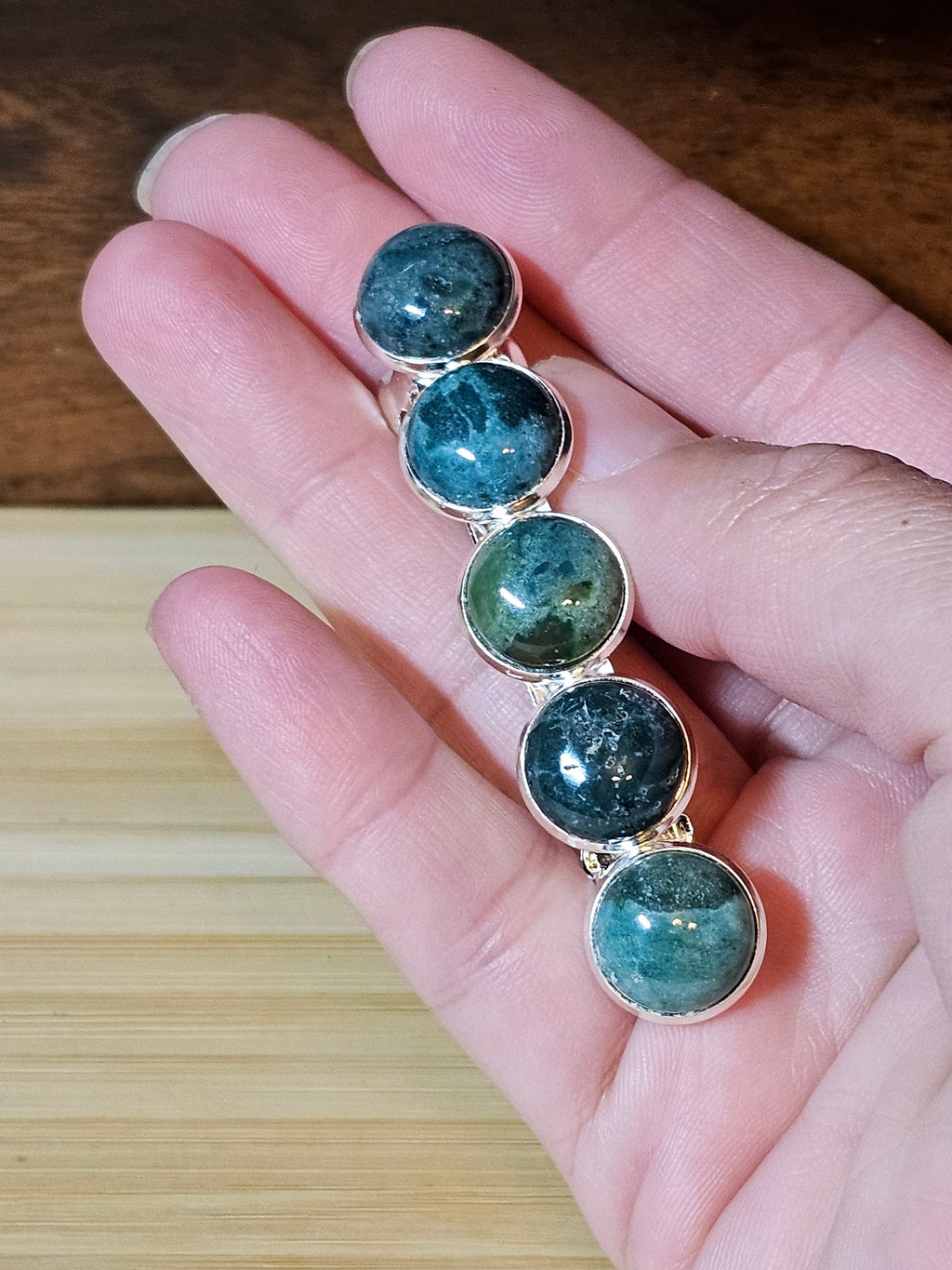 Indian Agate Cabochon Barrette | Silver French Hair Clip - Gray Cat Manor Designs