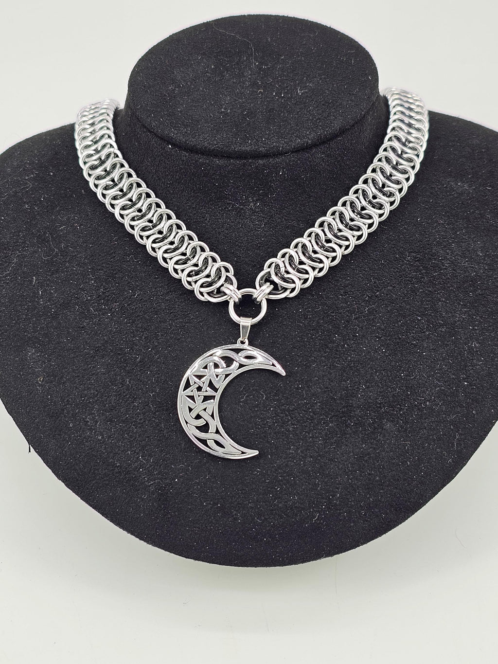 Crescent Moon Chainmail Choker | Vertebrae Weave Witchy Celestial Necklace