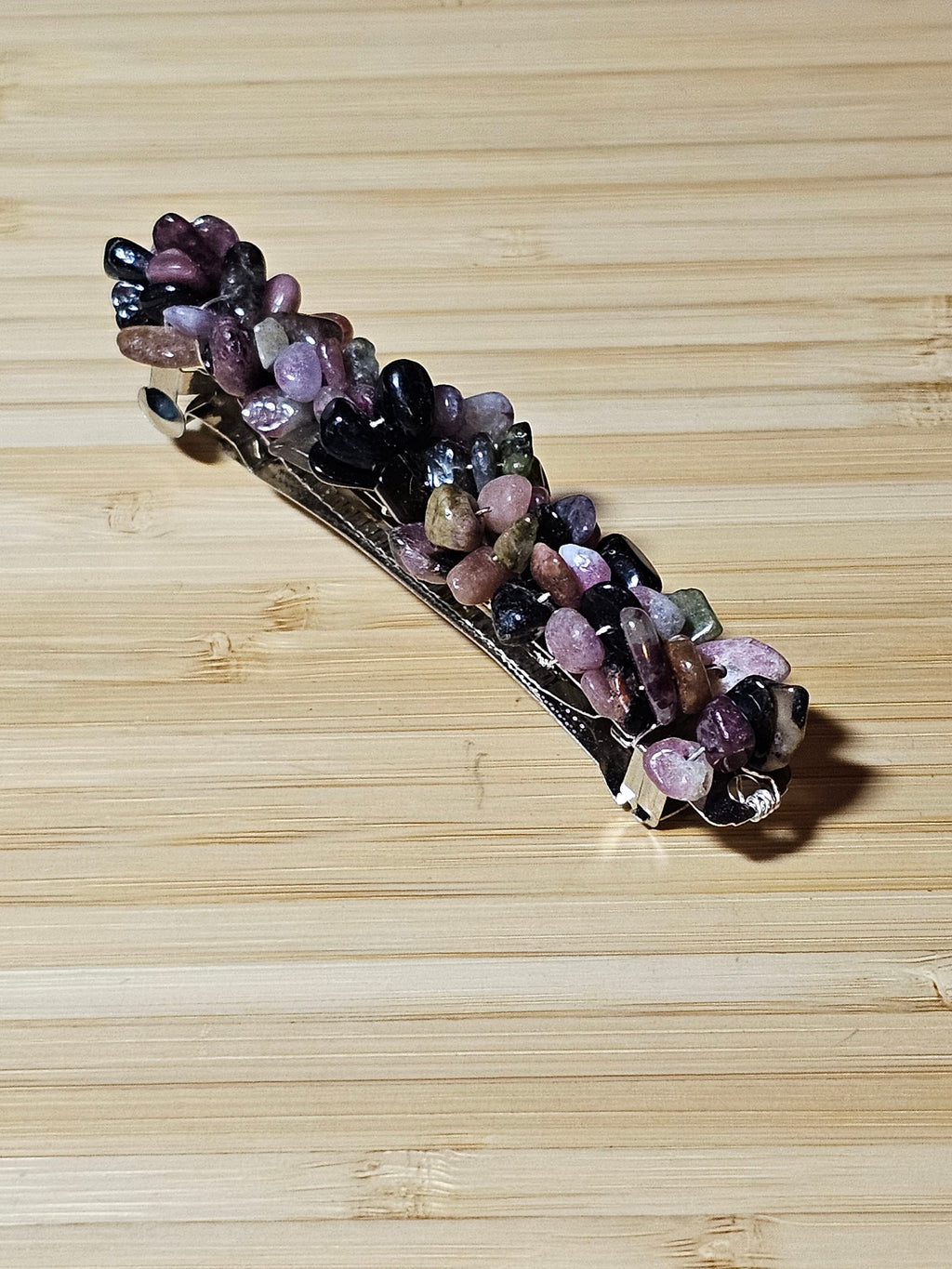 Rainbow Tourmaline Chip Barrette | Wire Wrapped Gemstone Hair Clip