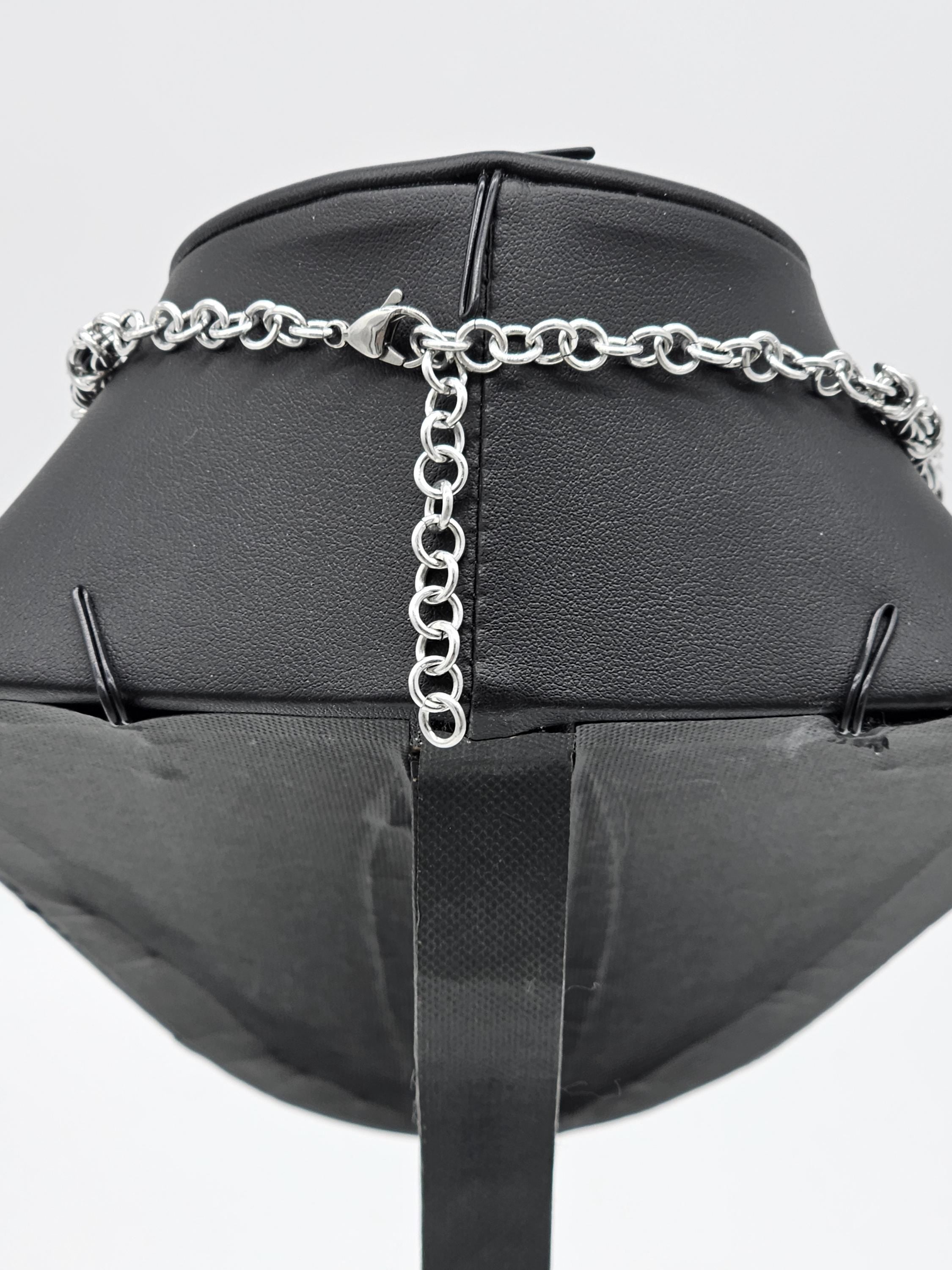 Black & Silver Byzantine Chainmail Dragon Choker | Spiked Handmade Statement Necklace - Gray Cat Manor Designs